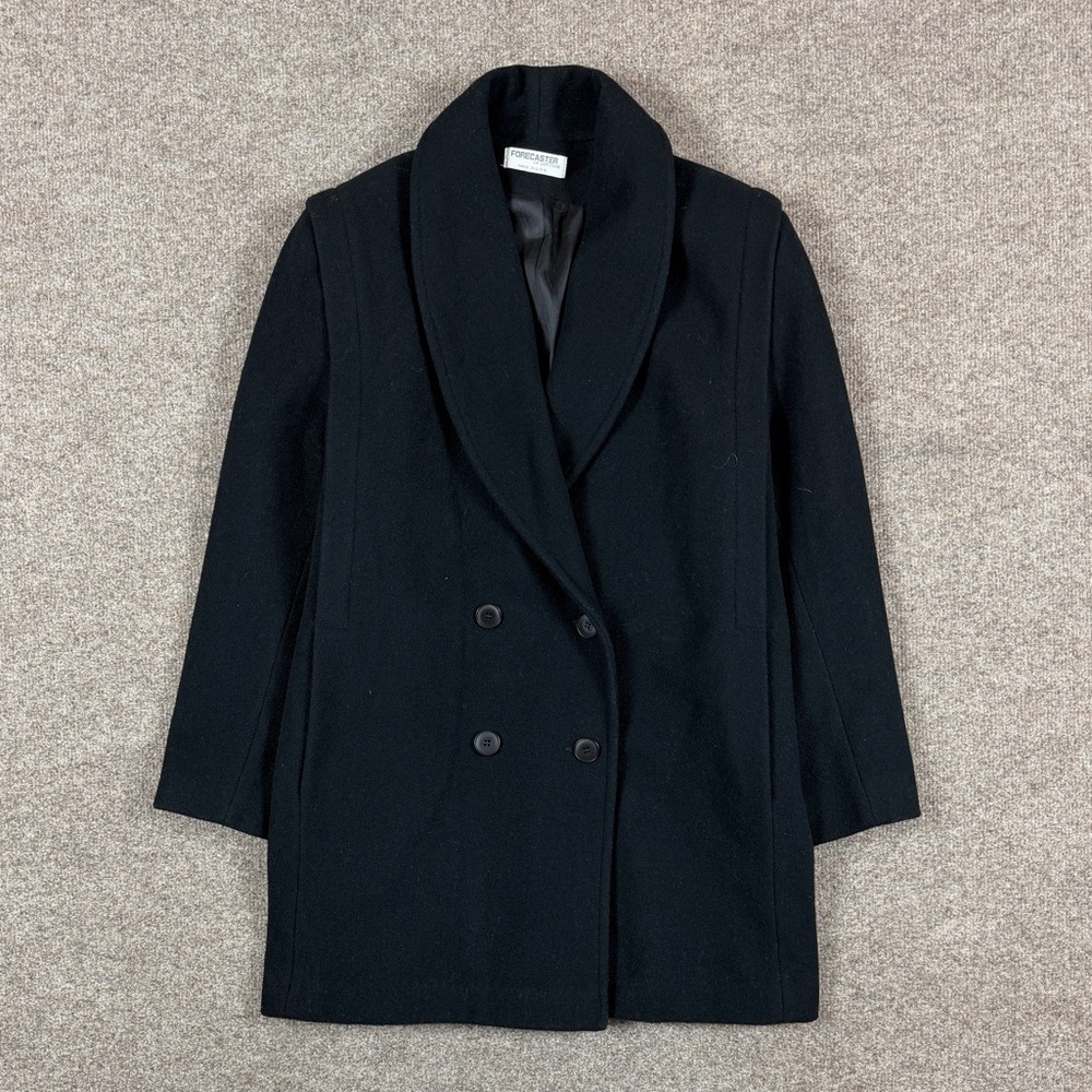 Vintage Forecaster Boston Black Wool Double Breasted Pea Coat Womens 15/16 Large